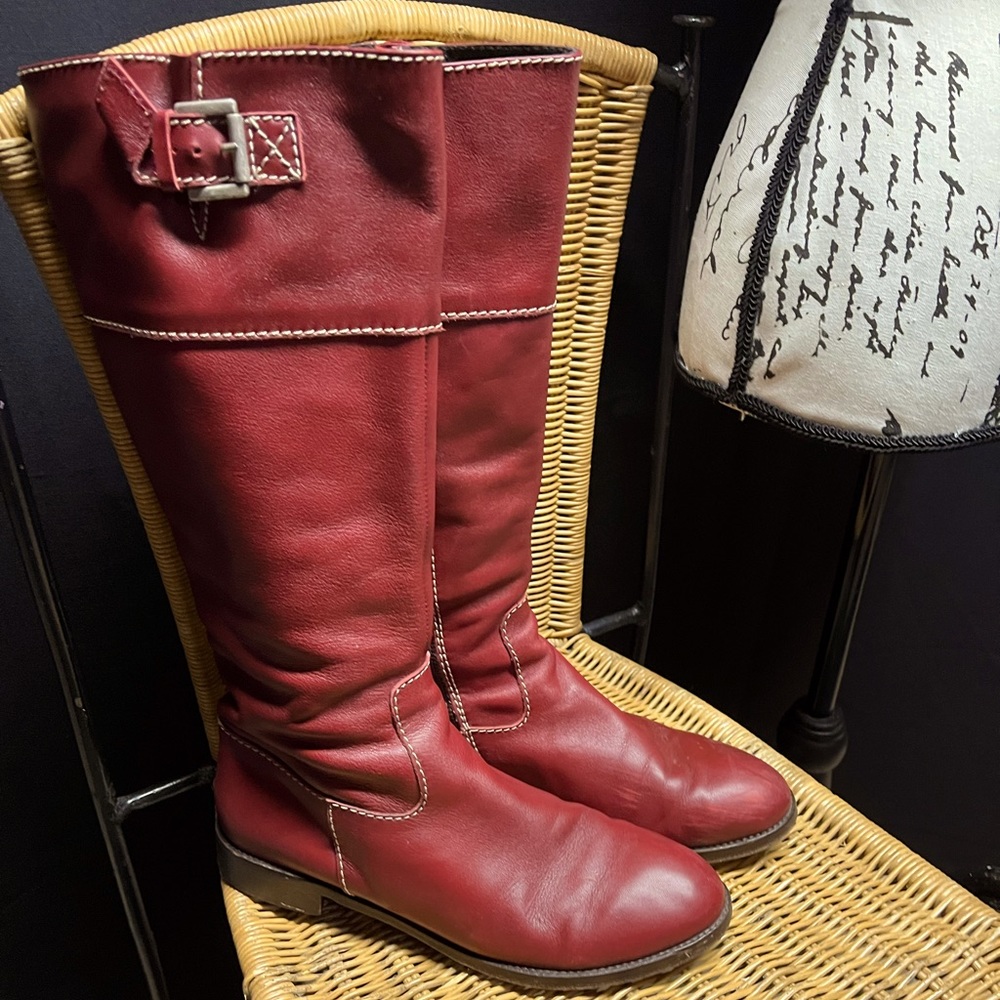 Boden Real Leather Knee High Women’s Boots, size 42. Rich Red
